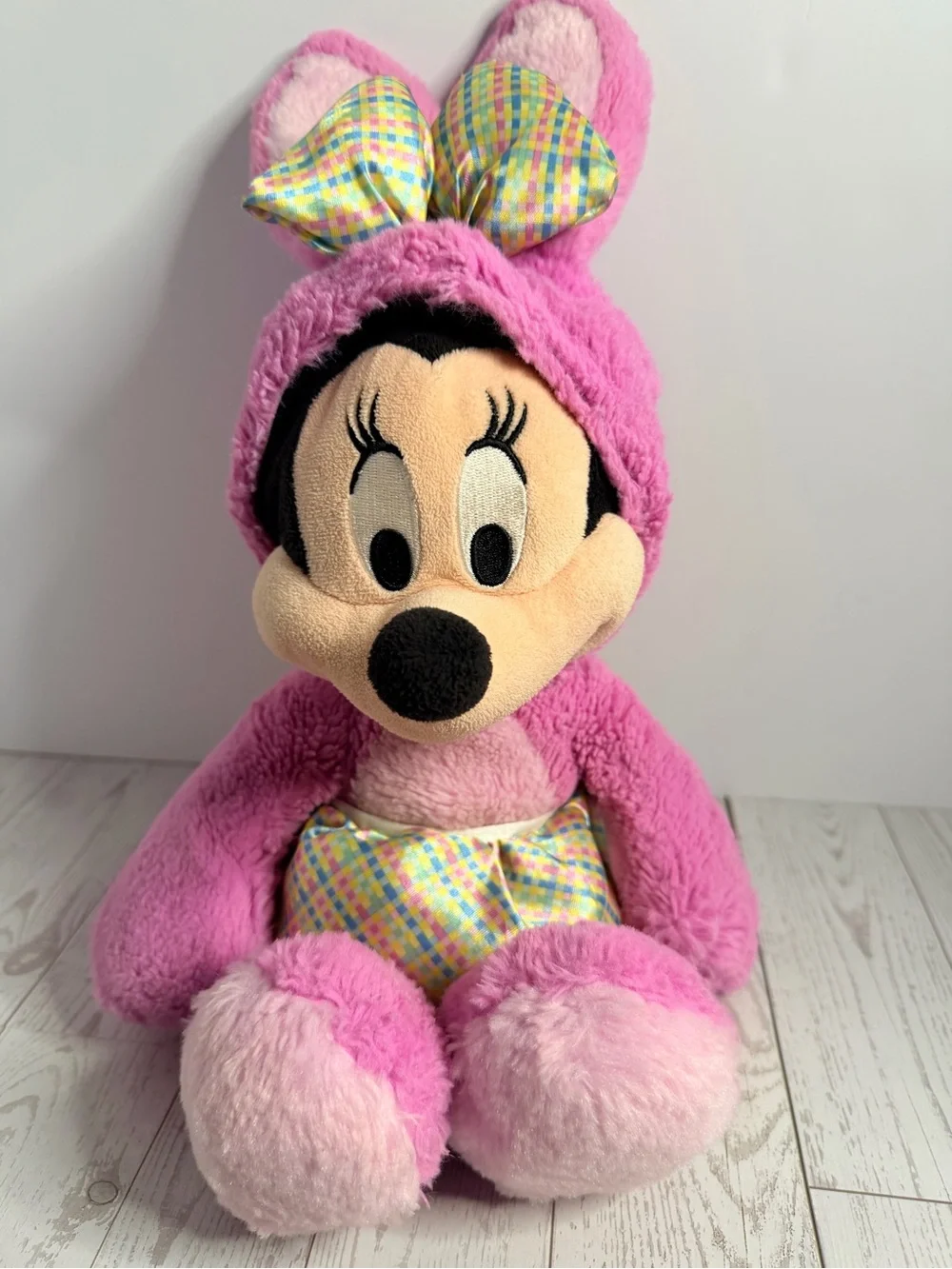 Disney Pink Minnie Mouse Plush with Pastel Plaid Bow and Outfit
